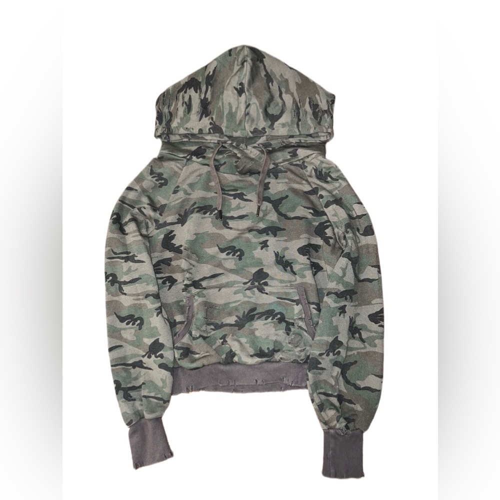 Dance & Marvel Camo Cropped Distressed Sweatshirt Hoodie Size Small